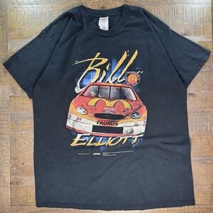 Vtg 90's NASCAR Bill Elliott McDonalds 2 Sided Print T-Shirt Size XL Faded Black